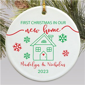 Personalized Red & Green New Home First Christmas Ornament