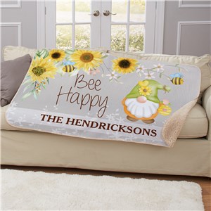 Personalized Bee Happy Gnome 50x60 Sherpa Blanket
