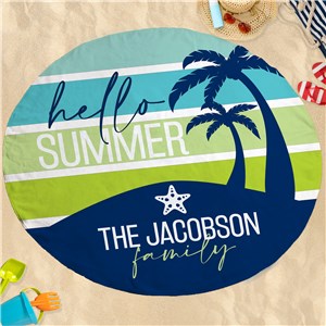Personalized Hello Summer Round Beach Towel