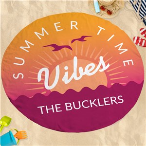 Personalized Summer Time Vibes Round Beach Towel