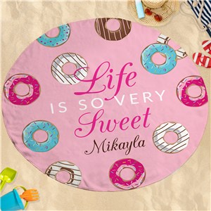 Personalized Sweet Life Round Beach Towel