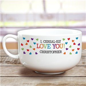Personalized I, Cereal-sly Love you with colorful hearts Ceramic Bowl