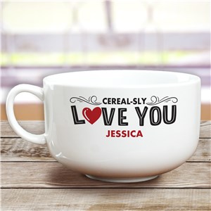 Personalized Cereal-Sly Love You with red heart Ceramic Bowl