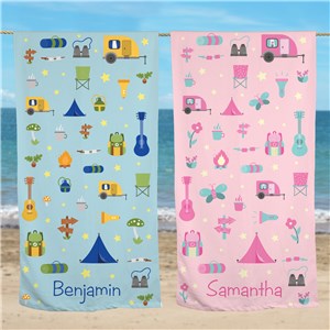 Personalized Camping Icons Beach Towel