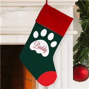 Personalized Green Paw Stocking with Red Toe