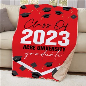 Personalized Flying Grad Caps Sherpa Blanket