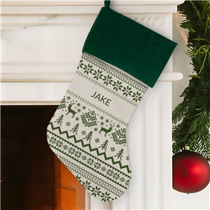 Personalized Christmas Sweater Pattern Green Cuff Stocking