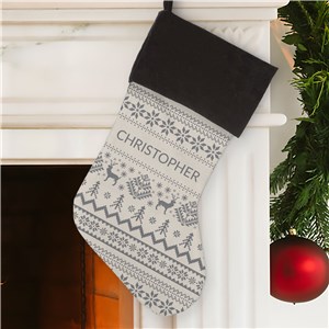 Personalized Christmas Sweater Pattern Grey Stocking