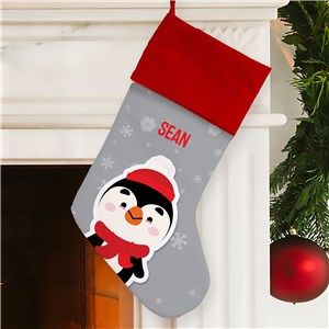 Personalized Penguin Red Cuff Stocking