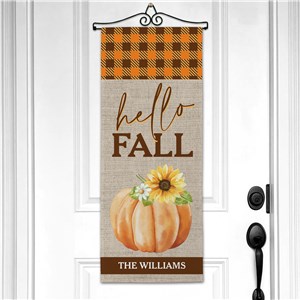 Personalized Orange Plaid with Pretty Pumpkin Wall Hanging