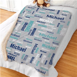 Personalized Navy, Teal and White Names Sherpa Blanket