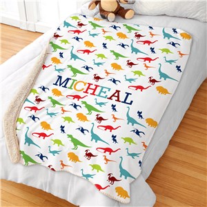 Personalized Colorful Dino Sherpa Blanket