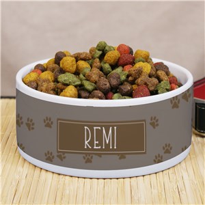 Personalized Brown Paws with Name in box Pet Bowl