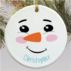 Personalized Snowman Face with Name Round Ornament