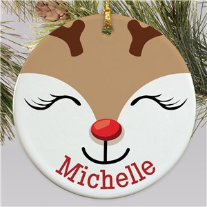 Personalized Reindeer with Lashes Round Ornament