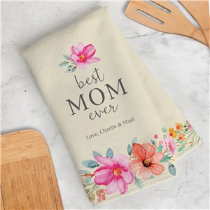 Personalized Floral Best Mom Ever Dish Towel