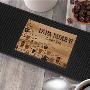 Personalized Wood Background Coffee Icons Bar Mat