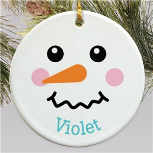 Personalized Squiggly Mouth Snowman Round Ornament