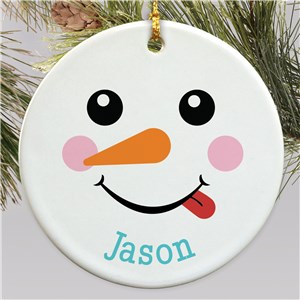 Personalized Tongue Sticking Out Snowman Round Ornament