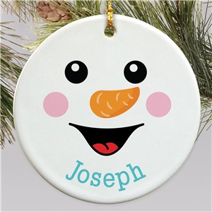 Personalized Open Mouth Happy Snowman Round Ornament
