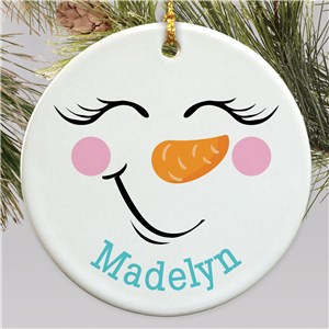 Personalized Fancy Lashes Snowman Round Ornament
