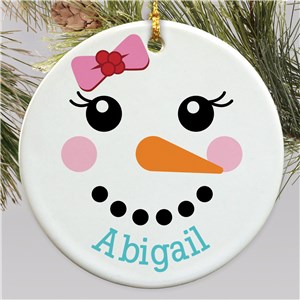 Personalized Berry Bow Snowman Round Ornament