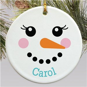 Personalized Little Lashes Snowman Round Ornament