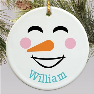 Personalized Thick Squinted Eyes Snowman Round Ornament
