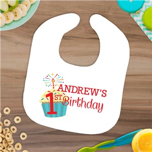 Personalized 1st Birthday Cupcake Baby Bib