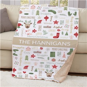 Personalized Christmas Static Word Art Sherpa Blanket