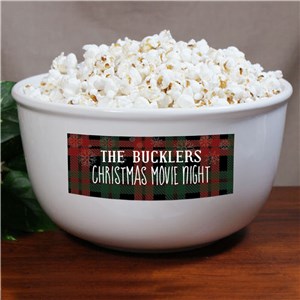 Personalized Christmas Movie Snowflakes Plaid Popcorn Bowl