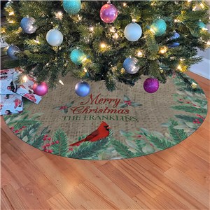 Personalized Merry Christmas Cardinal Christmas Tree Skirt