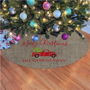 Personalized Merry Christmas Red Truck Christmas Tree Skirt
