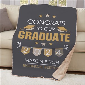 Personalized Gold and Grays Graduate Sherpa Throw