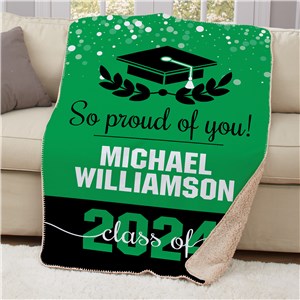 Personalized Grad Cap with Half Wreath Sherpa Blanket