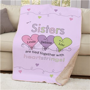 Personalized Sisters Heartstrings Sherpa Blanket
