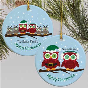 Personalized Ceramic Owl Family Christmas Ornament