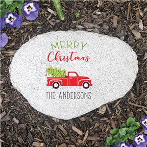 Personalized Merry Christmas Red Truck Flat Garden Stone