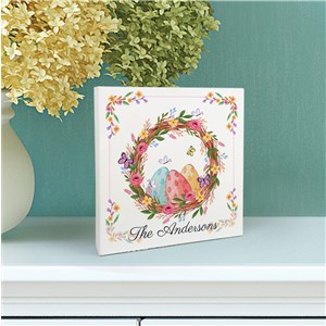 Personalized Easter Eggs With Wreath 6x6 Table Top Sign