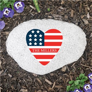 Personalized Patriotic Heart Flag Flat Garden Stone 