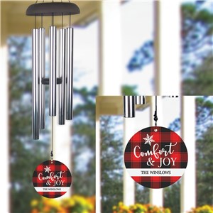 Personalized Red and Black Plaid Comfort and Joy Wind Chime