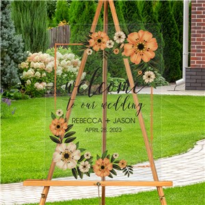 Personalized Orange Floral Welcome Acrylic Sign