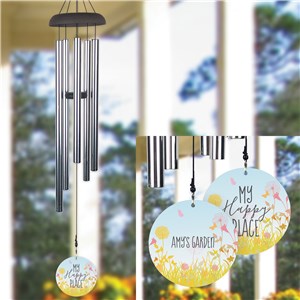 Personalized Happy Place with Flowers Wind Chime
