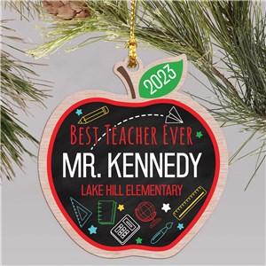 Personalized Best Teacher Ever Wood Ornament