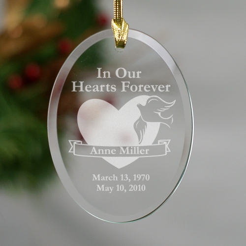 Personalized Glass Memorial Ornament Engraved In Our Hearts Christmas