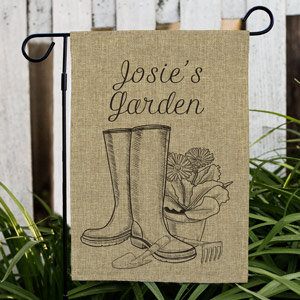 Personalized Spring Boots Burlap Garden Flag