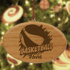 Engraved Basketball Wooden Oval Ornament