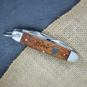 Engraved Dark Wood Pocket Knife