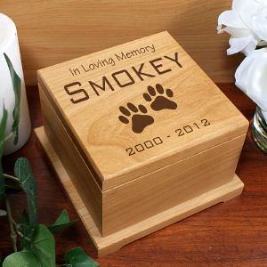 Engraved Pet Memorial Wooden Urn