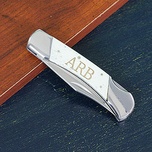Engraved Initials White Bone Knife
